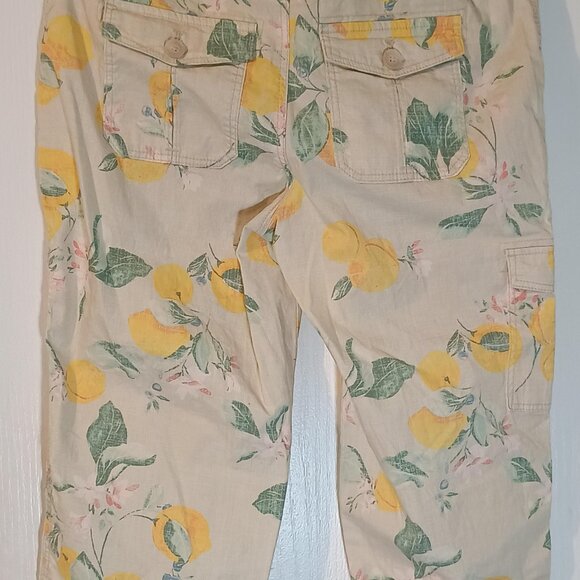 Chicos/Cargo Pants/Womens 0.5P Petite 6/Yellow Lemon Print/Poplin Crop - Picture 8 of 8